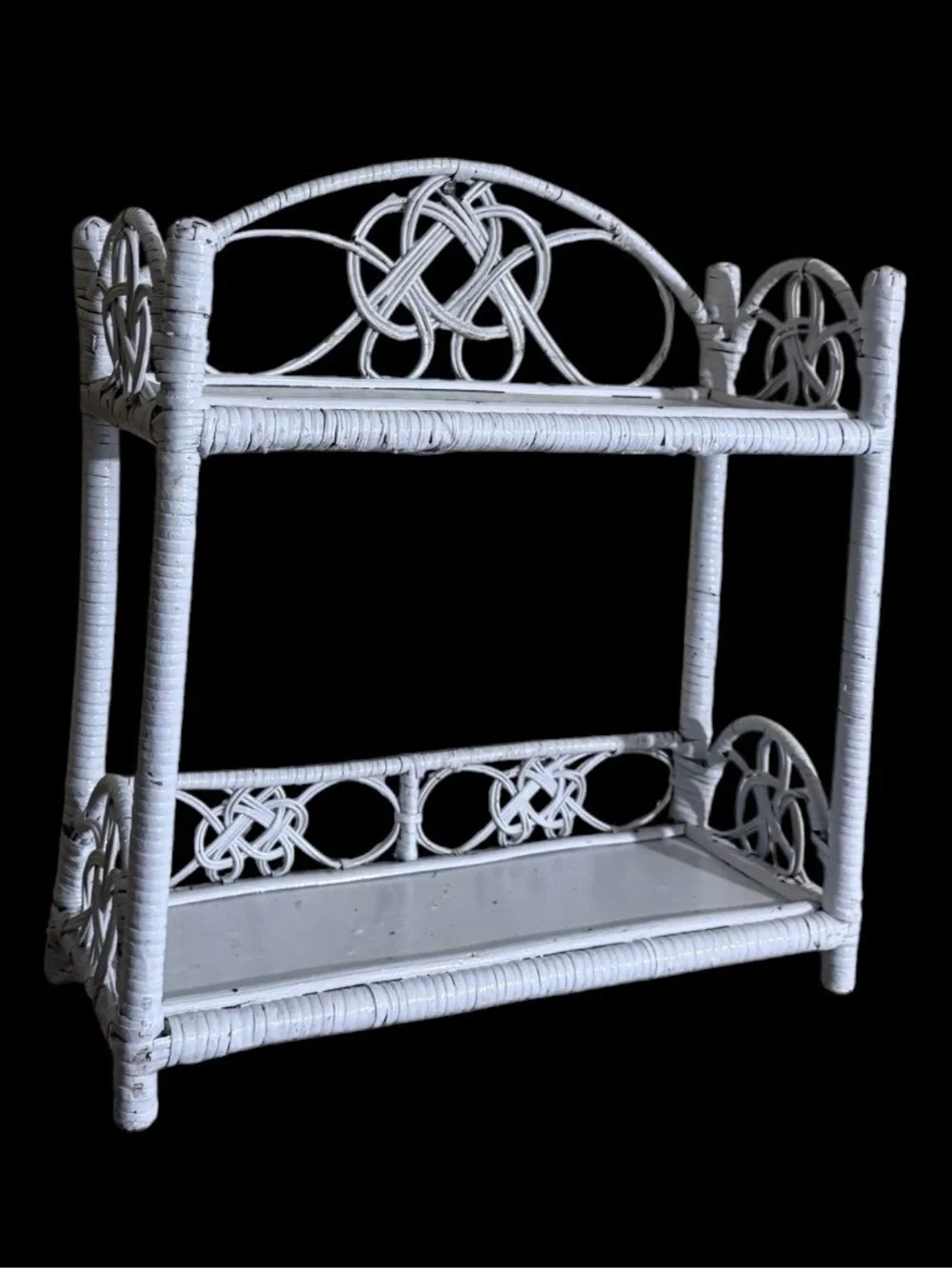Vintage~1970s~White Wicker & Rattan ~ Two Tier ~ Wall Shelf